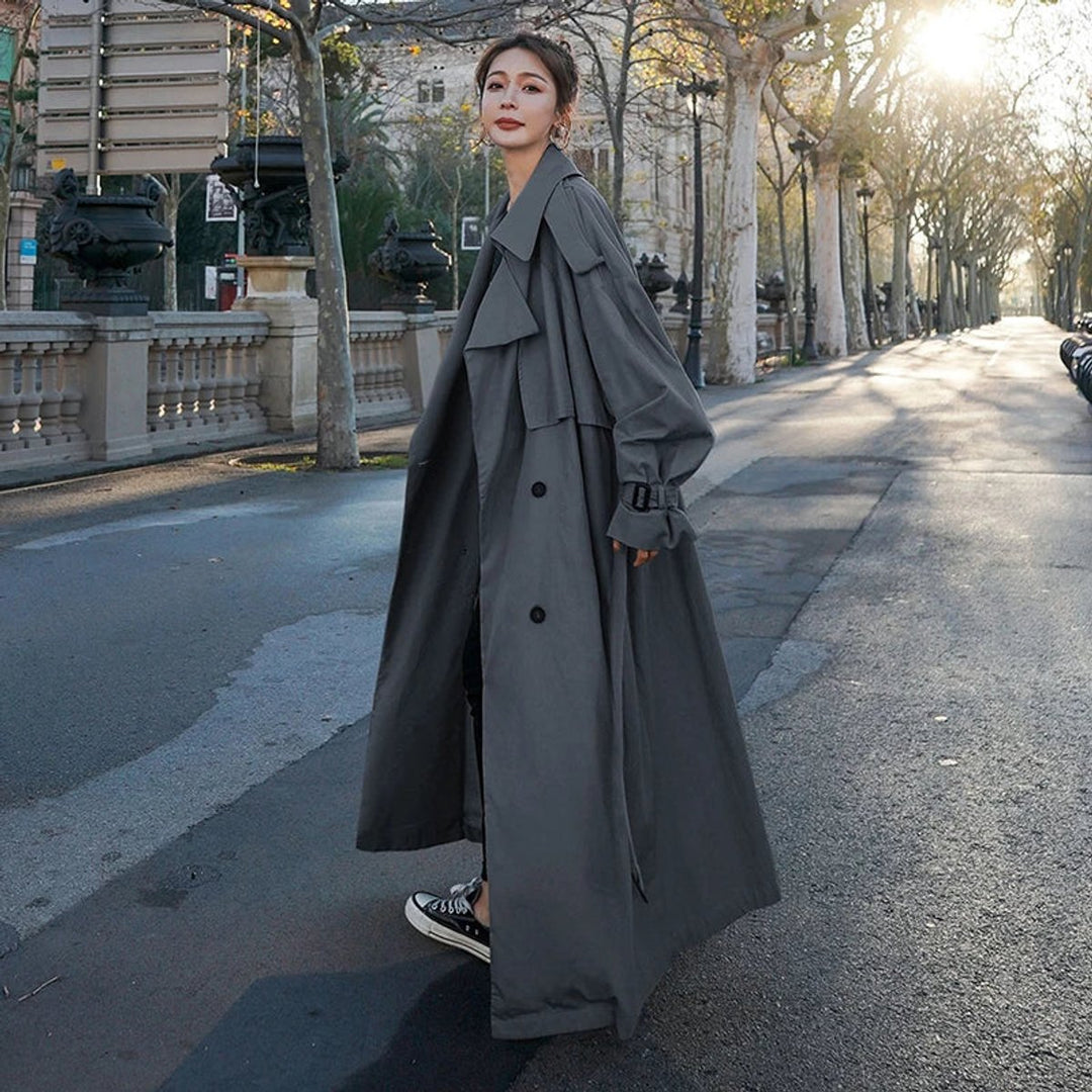 Lena oversized double-breasted long trench coat
