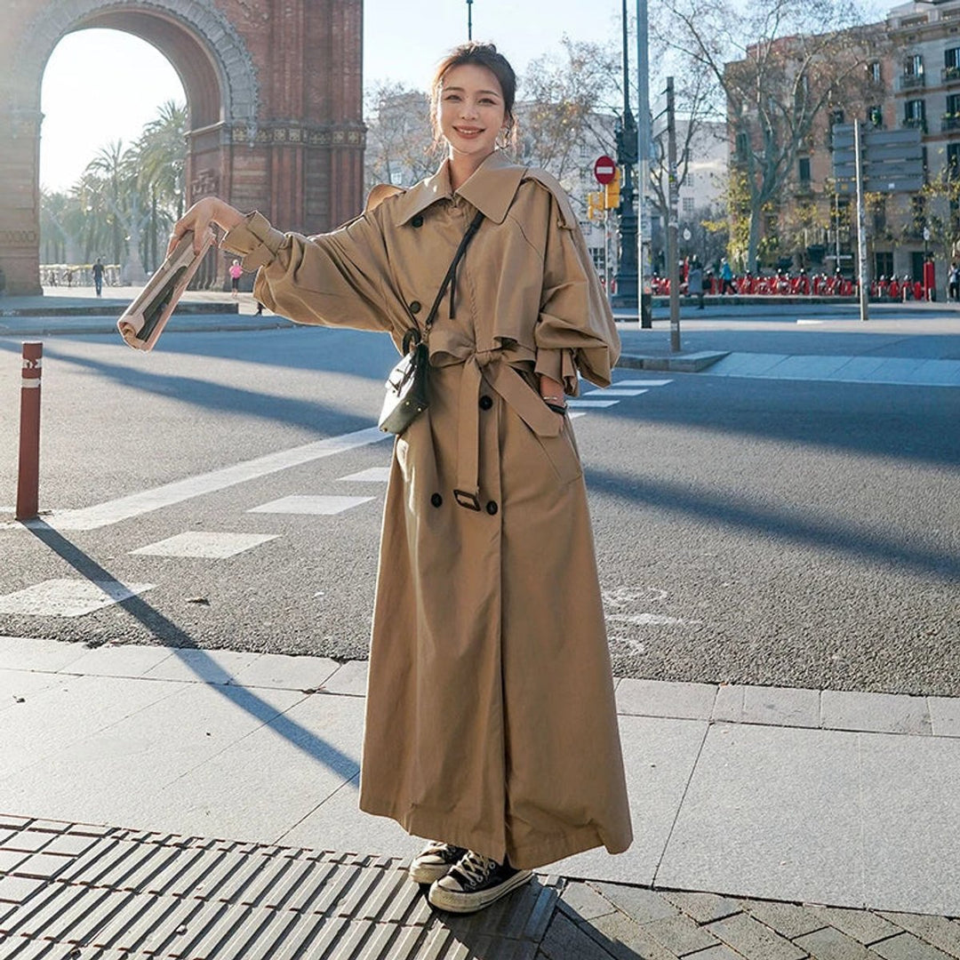 Lena oversized double-breasted long trench coat