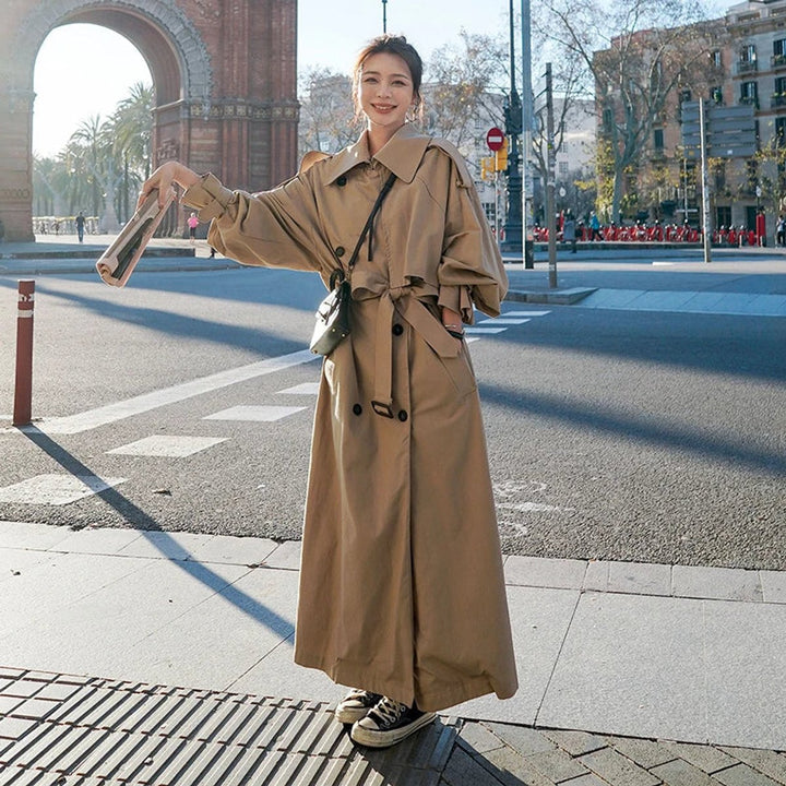 Lena oversized double-breasted long trench coat