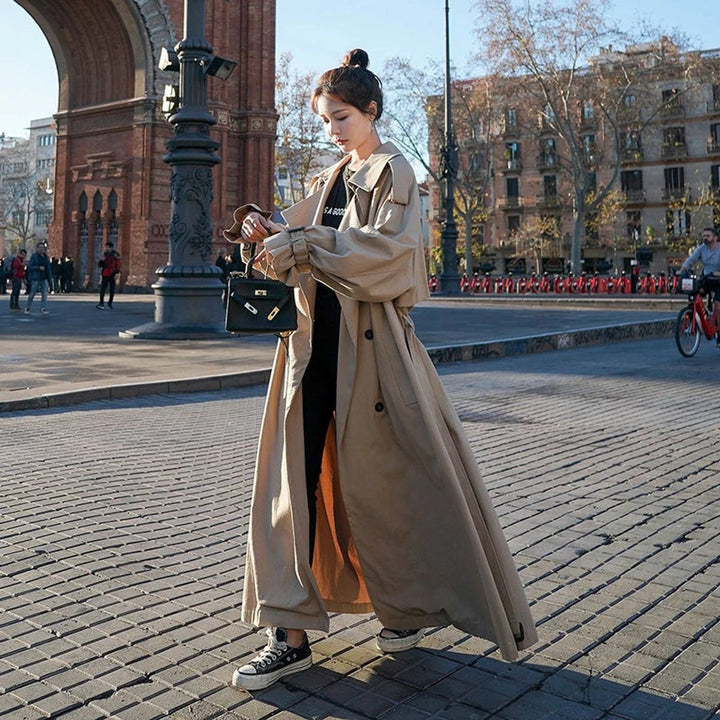 Lena oversized double-breasted long trench coat
