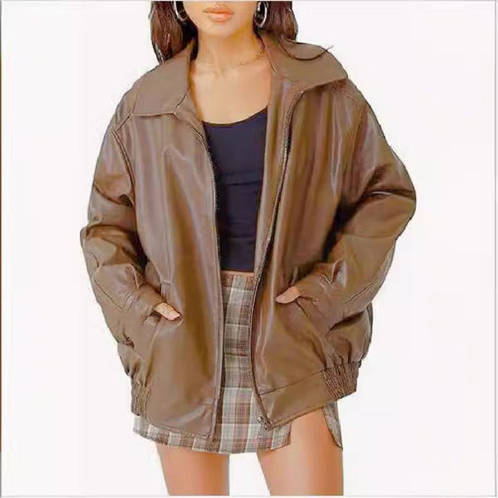 Nicola relaxed zip-up bomber jacket in Camel