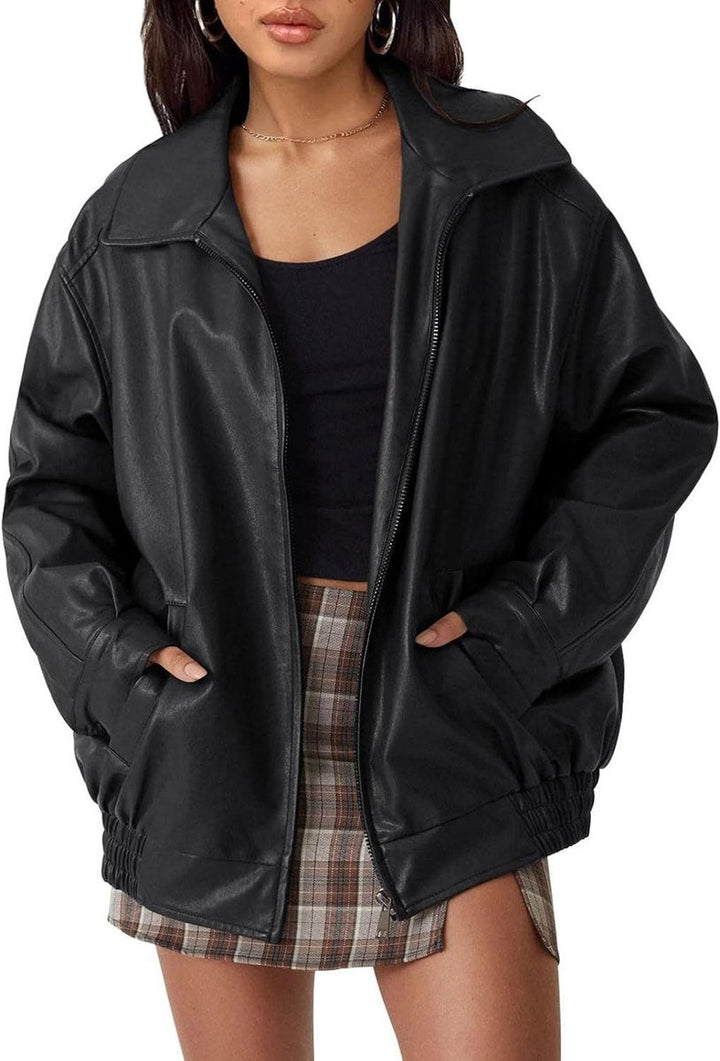 Nicola relaxed zip-up bomber jacket in Black