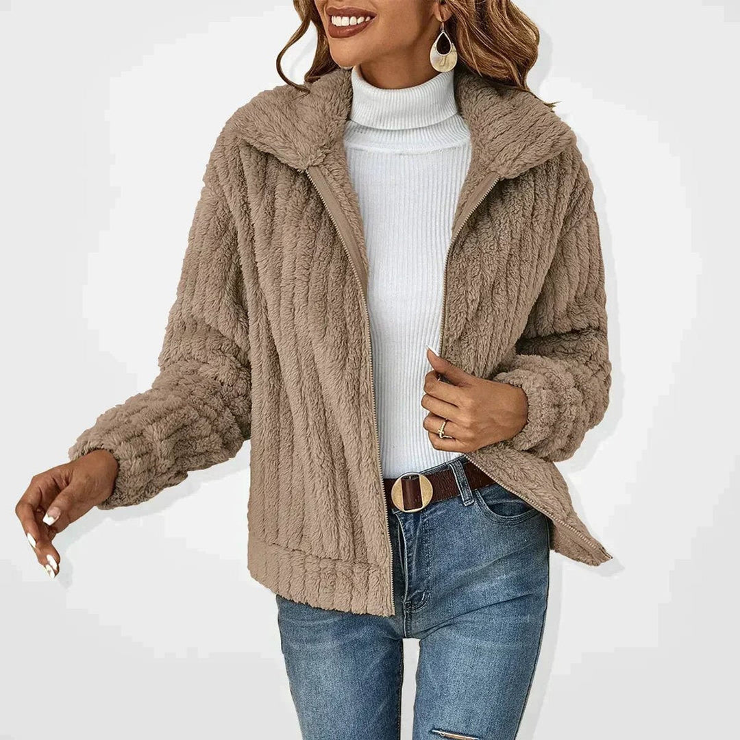 Roberta cosy zip-up jacket in Khaki