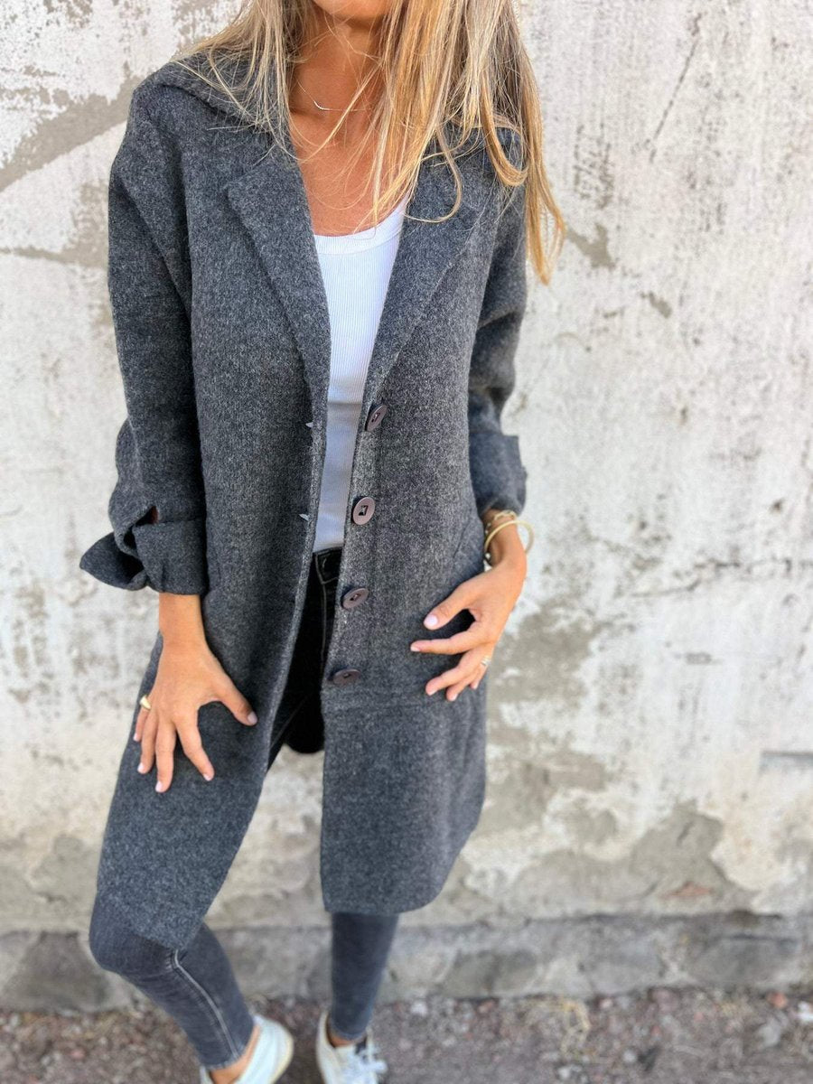 Lucille relaxed longline lapel coat in Grey