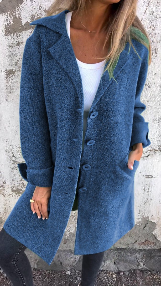 Lucille relaxed longline lapel coat in Blue