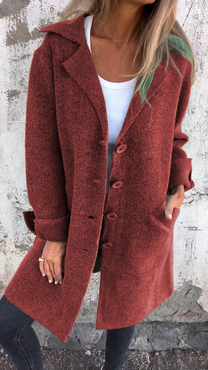 Lucille relaxed longline lapel coat in Red