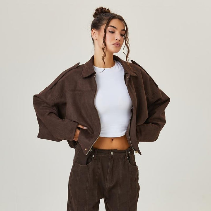 Louisa relaxed oversized bomber jacket in Brown