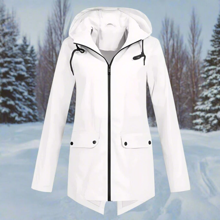 Lorraine hooded longline rain jacket in White