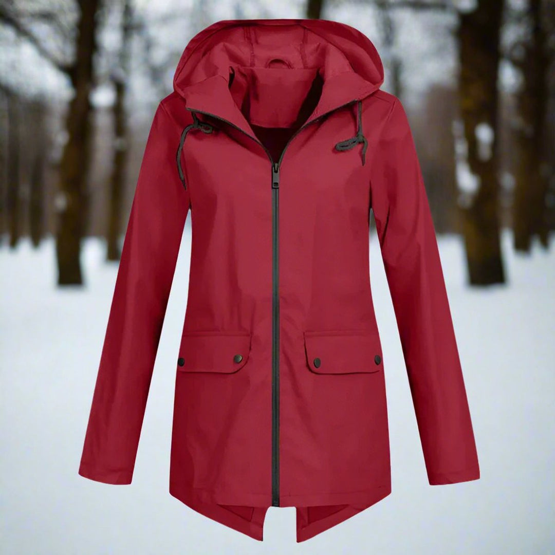 Lorraine hooded longline rain jacket in Wine Red