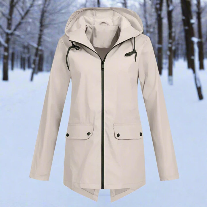 Lorraine hooded longline rain jacket in Apricot